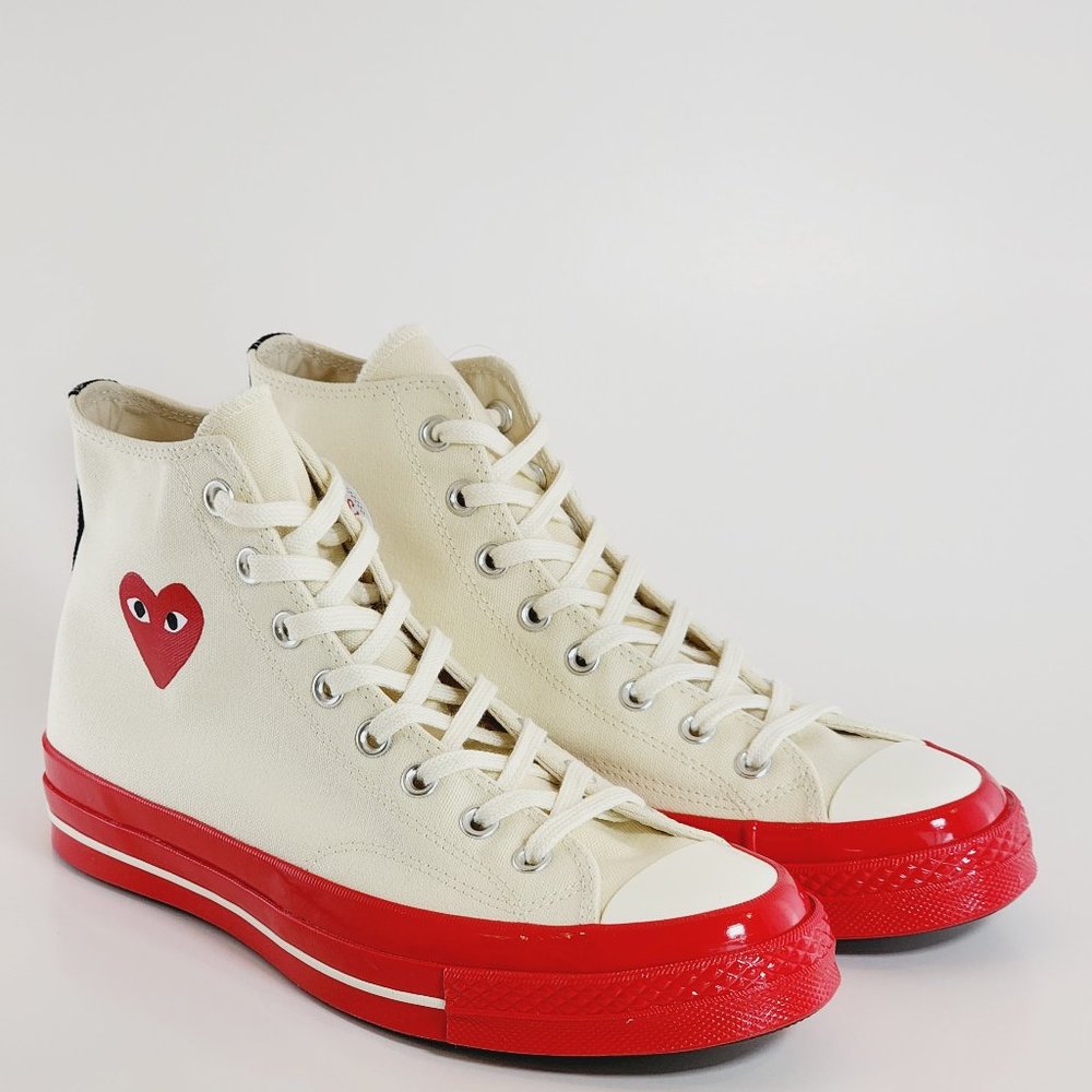 Converse x Comme des Garçons PLAY Chuck 70 Hi Pristine/Red/Egret Sneaker A01794C - Picture 1 of 6
